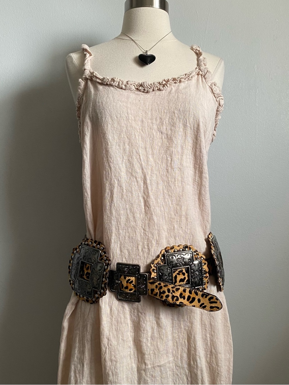 Y2K Lucky & Blessed Boho Festival cheetah print suede concho belt